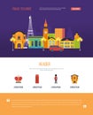 London, United Kingdom and France flat icons design travel concept. Royalty Free Stock Photo