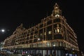 Harrods stores at night in London, England, United Kingdom