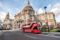 Red bus in front of Saint Pauls Cathedral in London, UK Royalty Free Stock Photo