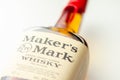 LONDON, UNITED KINGDOM - JULY 24, 2022 Bottle of the Maker`s Mark small batch bourbon whiskey produced in Loretto, Kentucky, by