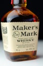 LONDON, UNITED KINGDOM - JULY 24, 2022 Bottle of the Maker`s Mark small batch bourbon whiskey produced in Loretto, Kentucky, by