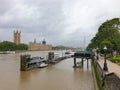 River Thames view from Lambeth Bridge with the Palace of Westminster, House of Commons and London Eye in the background on a