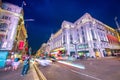 City traffic at night from Piccadilly Circus in London, United Kingdom in long exposure Royalty Free Stock Photo