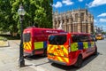 London Metropolitan Police car in front of Westminster Abbey in London Royalty Free Stock Photo