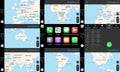 Apple Car Play dashboard home screen with maps of continents