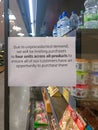 London, United Kingdom - March 30, 2020: Notice about limiting purchases to 4 items per person in Aldi supermarket. People tend to