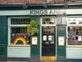 London, United Kingdom - May 08, 2020: Colourful rainbow as sign of gratitude to NHS and key workers displayed on Kings Arm pub in