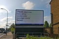 London, United Kingdom - May 04, 2020: Display advertisement poster with thank you note to NHS and essential workers displayed at