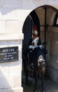 A mounted guardsman at the entrance to Horse Guards Parade ground,