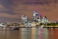 London, United Kingdom - November 24, 2019: Night view on the London Skyline at Thamse River Royalty Free Stock Photo