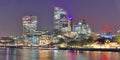 London, United Kingdom - November 24, 2019: Night view on the London Skyline at Thamse River Royalty Free Stock Photo