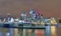 London, United Kingdom - November 24, 2019: Night view on the London Skyline at Thamse River Royalty Free Stock Photo