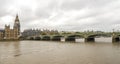 Brown dirty waters of river Thames at Westminster bridge and Big Ben tower, London, England Royalty Free Stock Photo