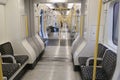 London, United Kingdom, an almost empy metro train of the district line to upminster