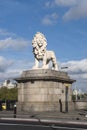 Statue of the South Bank Lion, a coade stone sculpute on the north side of Westminster