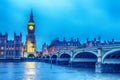 London, the United Kingdom: the Palace of Westminster with Big Ben, Elizabeth Tower, viewed from across the River Thames Royalty Free Stock Photo