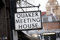 London, UK, 18th July 2019, sign for a quaker meeting house on St Martins Lane in central london