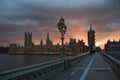 Dramatic sunset over the Houses of Parliament, London, UK Royalty Free Stock Photo