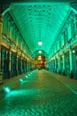 Leadenhall Market in London illuminated in green on St Patrick`s Day Royalty Free Stock Photo