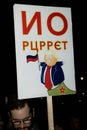 London, United Kingdon - Febuary 20th, 2017: Protesters gather in Parliment Square to protest the invitation to United States Pre