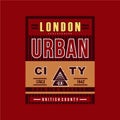 London urban city typography tee shirt graphic, printed design vector illustration