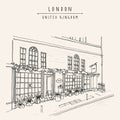 London vector sketch postcard. London city, England, United Kingdom, Europe. Traditional English beer pub and old town house. Royalty Free Stock Photo