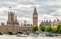 London - view of Big Ben clock tower, Houses of Parliament and Thames river with boats. Royalty Free Stock Photo