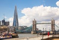 London view. Tower bridge and Shard of glass view from the River Thames