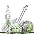London watercolor travel poster with paint splatter