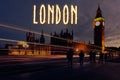 London Westminster at early night with sparkling name Royalty Free Stock Photo
