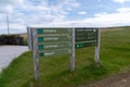 Londrangar, Iceland - Hiking trails and direction signs with distance and time needed to various points along the
