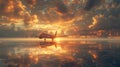 A lone aircraft rests gracefully in the midst of calm, crystal-clear waters, creating a surreal scene of tranquility and