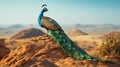 A lone Asian peacock perched atop a rock Royalty Free Stock Photo