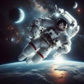 A lone astronaut floats amidst the vast expanse of space