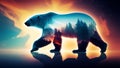 Silhouette of a bear against the backdrop of a winter forest, AI generated Royalty Free Stock Photo