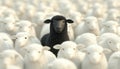 The Lone Black Sheep Standing Out Among A Group Of White Sheep Royalty Free Stock Photo