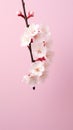 Bloom of the Season Cherry Blossom Branch Isolated against a Pale Pink Background