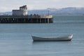 A lone boat moored in the aquatic cove park san francisco Royalty Free Stock Photo