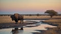 Majestic Bison at Sunset in African Savanna Royalty Free Stock Photo