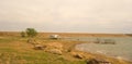 A lone camper at ute state park dam, new mexico