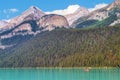 Lone Canoe on Lake Louise in the Canadian Rockies Alberta