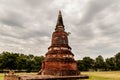 A lone Chedi Pagoda beneath a stormy sky in Auytthaya, Thailand Royalty Free Stock Photo