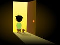 Lone child stands at the door