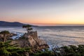 Lone Cypress tree view at sunset along famous 17 Mile Drive - Monterey, California, USA Royalty Free Stock Photo