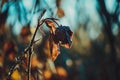 A lone dead flower clings to a twig in a dense forest Royalty Free Stock Photo