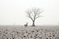 a lone deer stands in the middle of a field