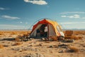 Lone desert retreat Camping in arid emptiness, a remote escape from society