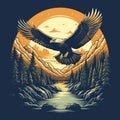 Majestic Mountain Eagle River Sunset T-shirt Design Royalty Free Stock Photo