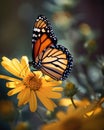 A lone erfly flutters a the flowers its delicate wings reflecting the changing nature of the world. Abandoned landscape