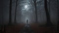 A lone figure makes their way through on a moonless Halloween night. Image is generated with the use of an Artificial intelligence Royalty Free Stock Photo